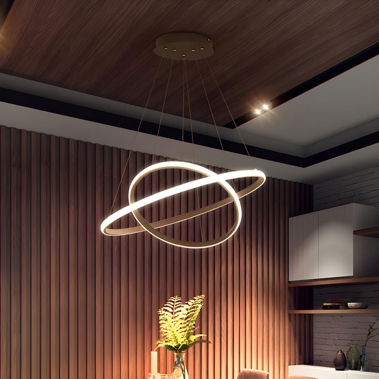 Modern Dining Room LED Ring Tiered Pendant Light Chandelier Image - 9