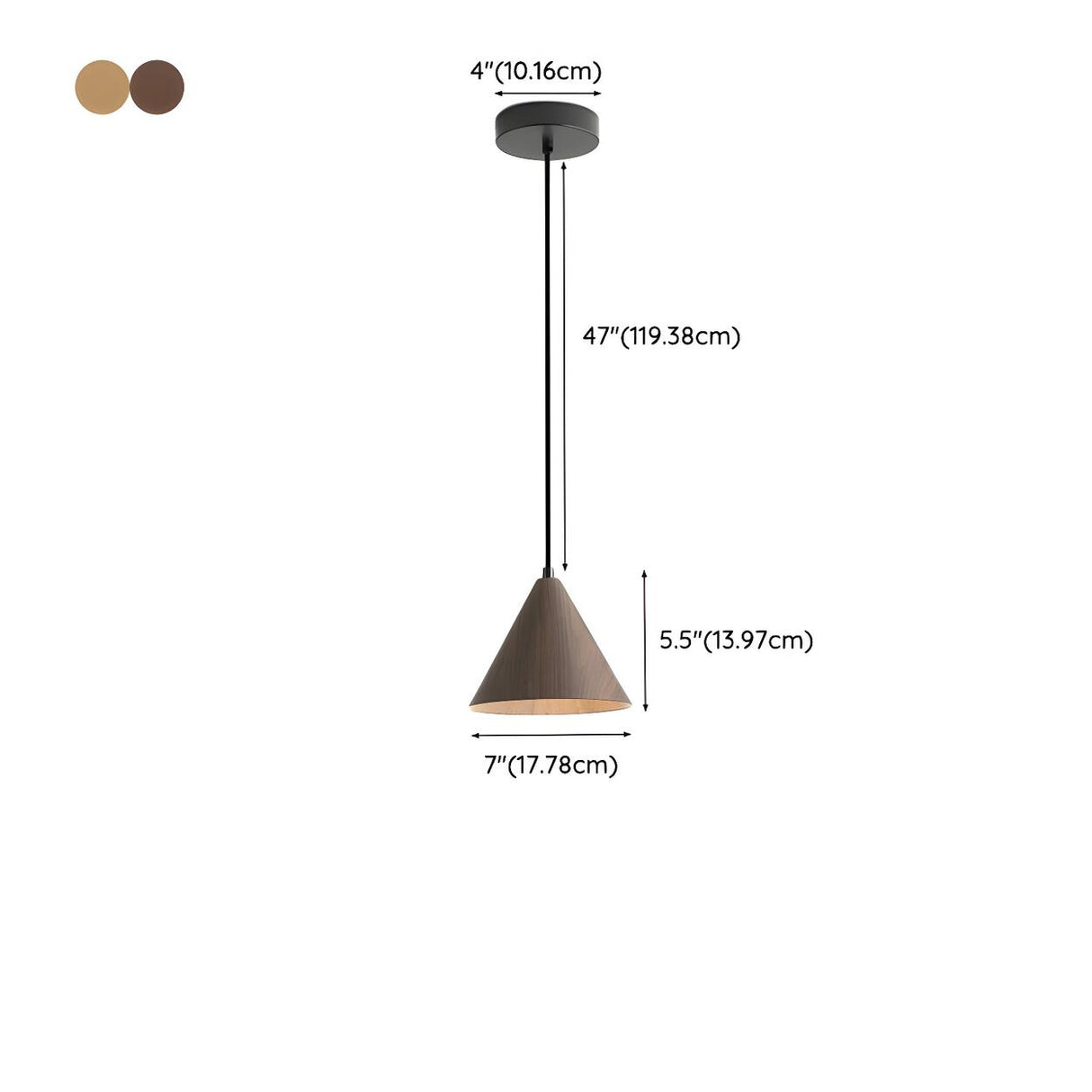 Modern Dining Room Metal Wood Color Cone Pendant Light