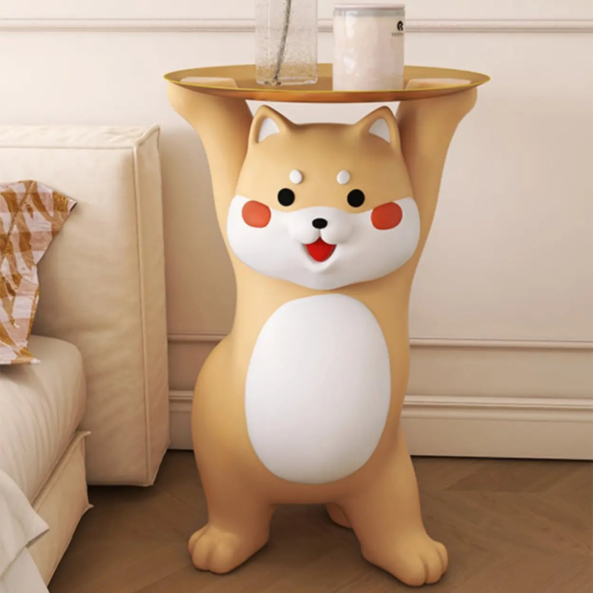 Modern Dog Shaped Resin Orange Decorative Side Table Image - 5