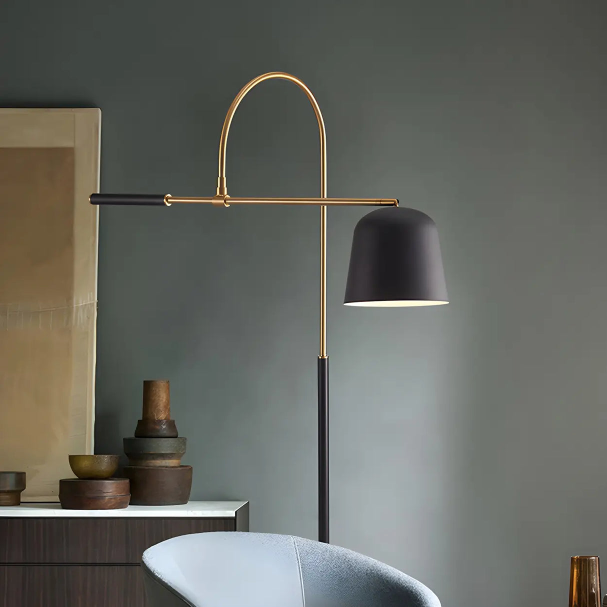 Modern Dome Black Metal Adjustable Reading Floor Lamp Image - 11