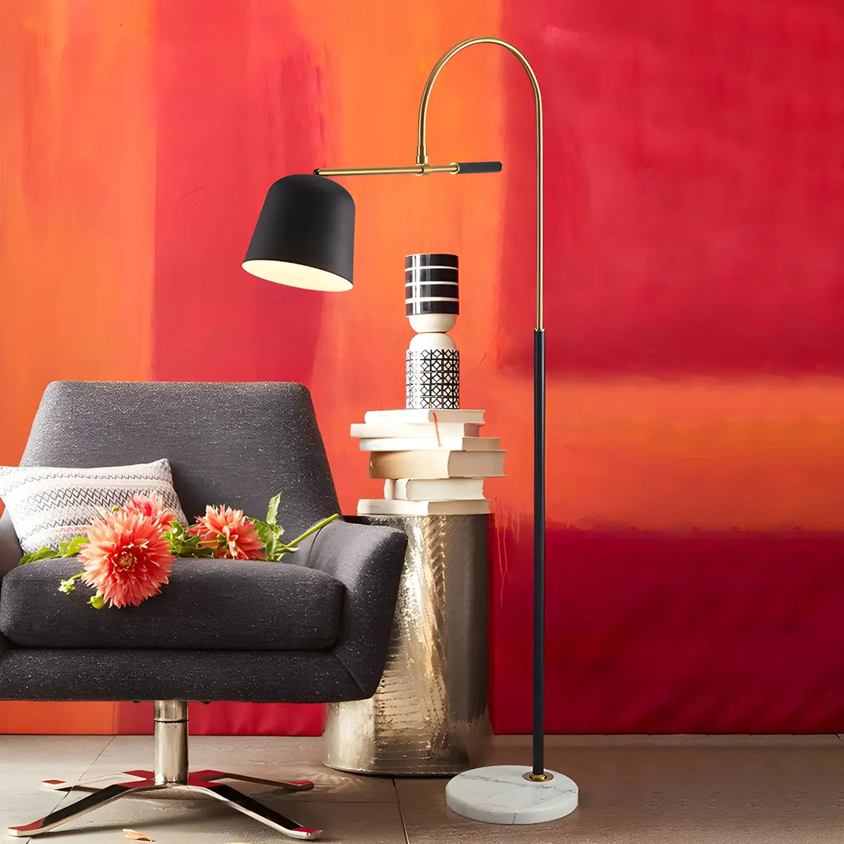 Modern Dome Black Metal Adjustable Reading Floor Lamp Image - 15