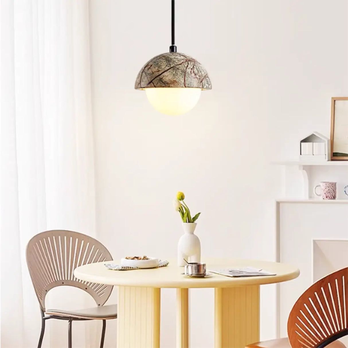 Modern Dome White Glass Globe Dining Room Pendant Light Image - 10