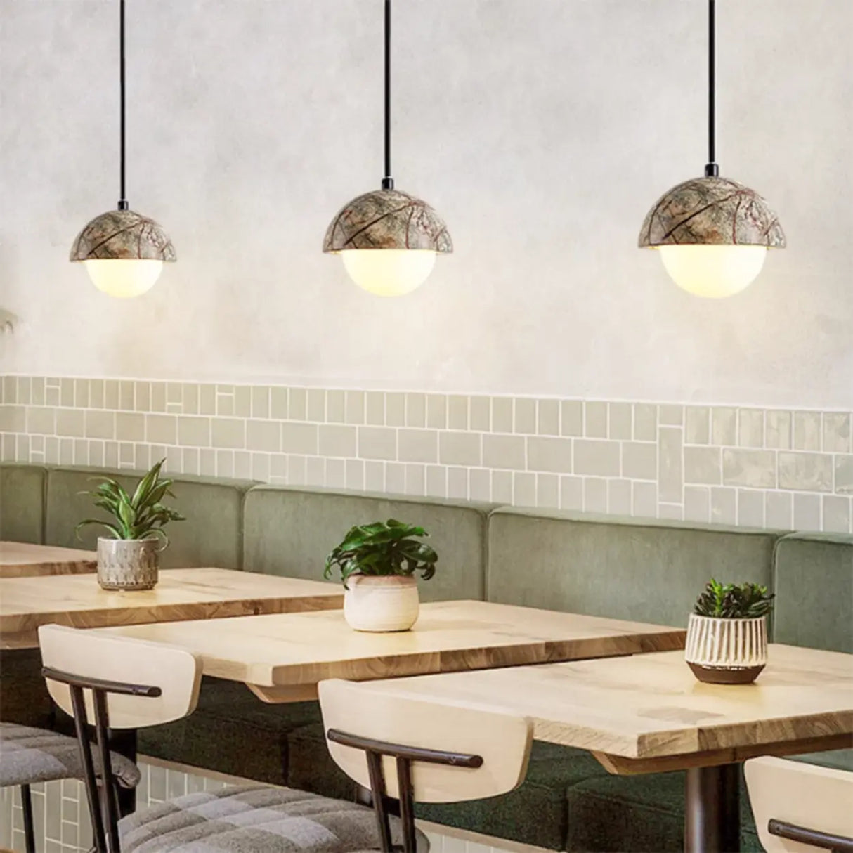 Modern Dome White Glass Globe Dining Room Pendant Light Image - 3