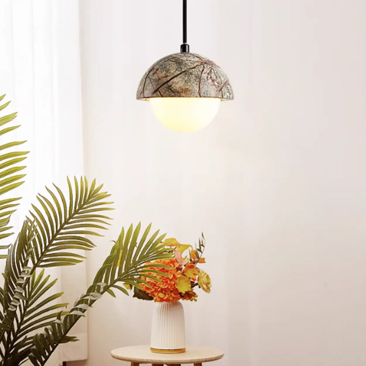 Modern Dome White Glass Globe Dining Room Pendant Light Image - 4