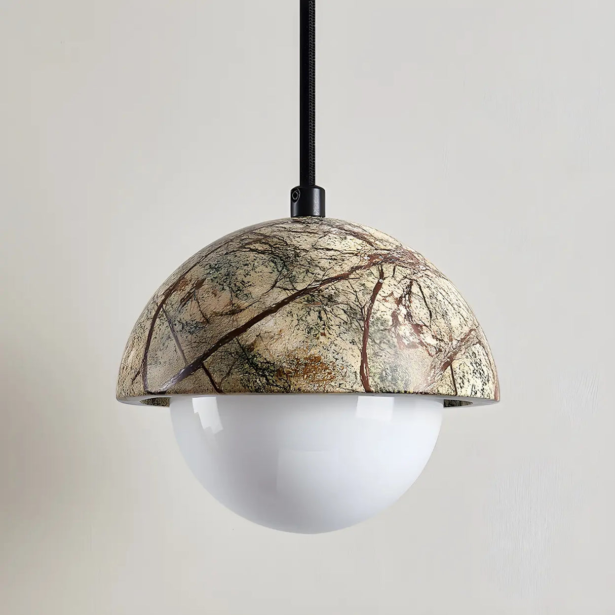 Modern Dome White Glass Globe Dining Room Pendant Light Image - 7