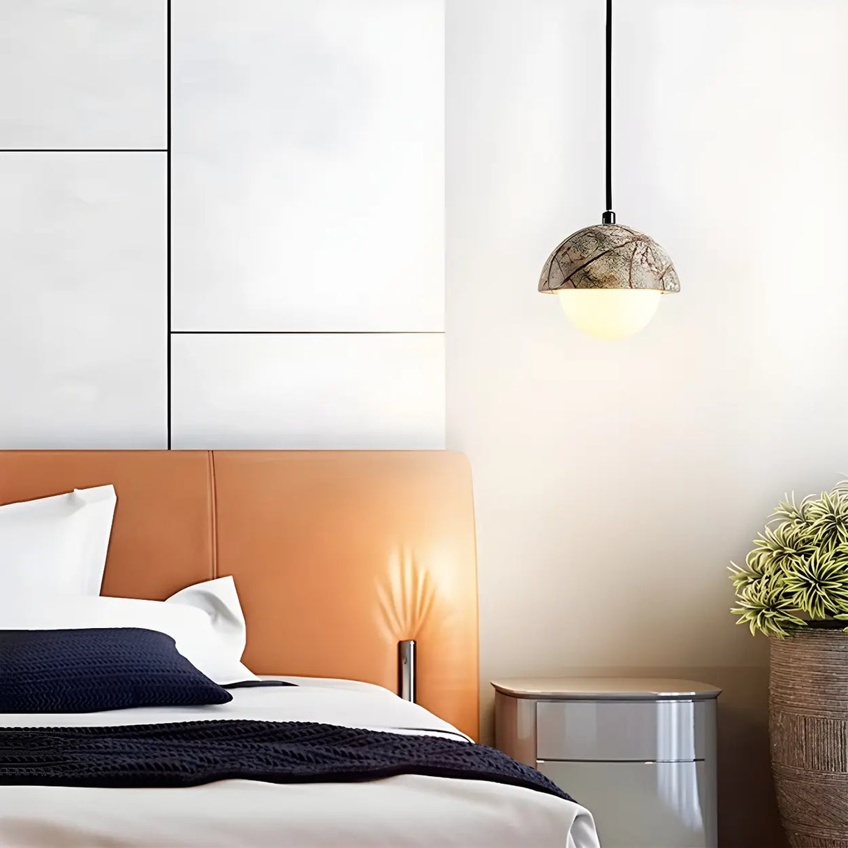 Modern Dome White Glass Globe Dining Room Pendant Light Image - 9