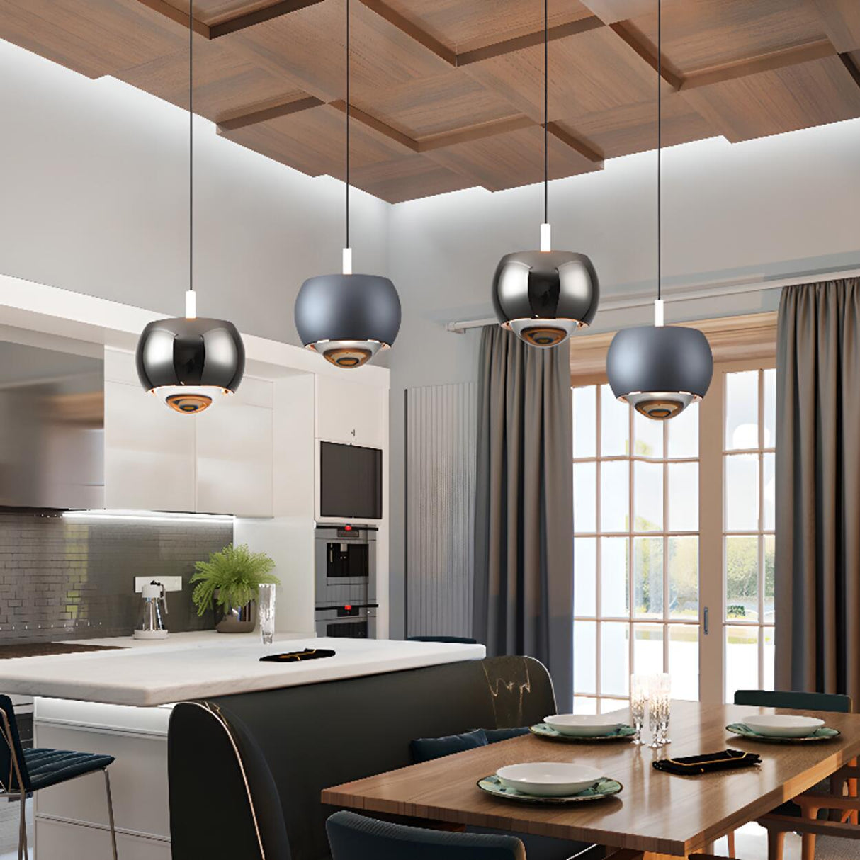 Modern Double Glass Ball Led Pendant Light Adjustable Cord Image - 5