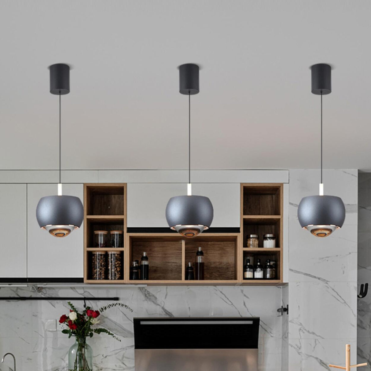 Modern Double Glass Ball Led Pendant Light Adjustable Cord Image - 7