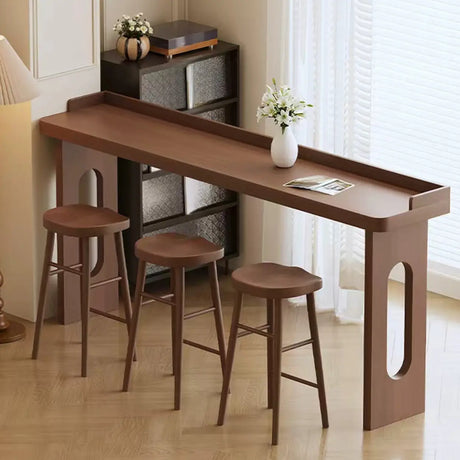 Modern Double Pedestal Rectangular Slim Brown Wood Bar Table Image - 1