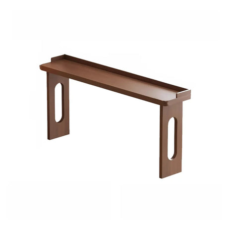 Modern Double Pedestal Rectangular Slim Brown Wood Bar Table Image - 2
