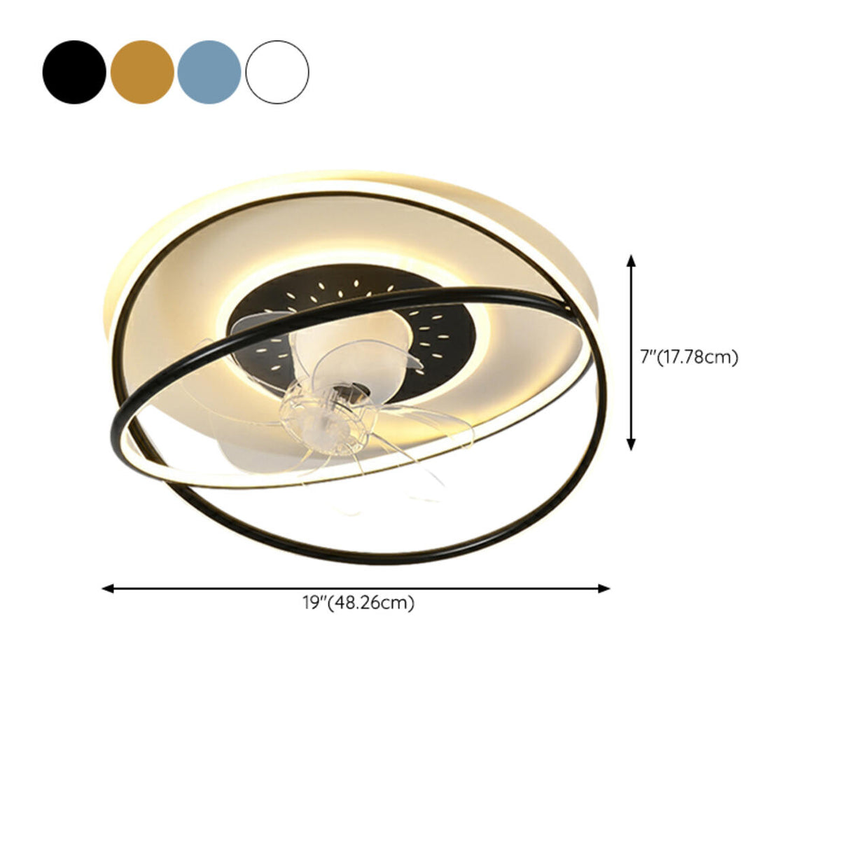 Modern Double Ring 7 Clear Blades LED Ceiling Fan Light