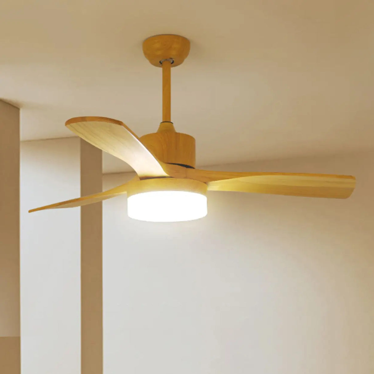 Modern Down Rod Wooden 3 Blade LED Ceiling Fan Light Image - 2