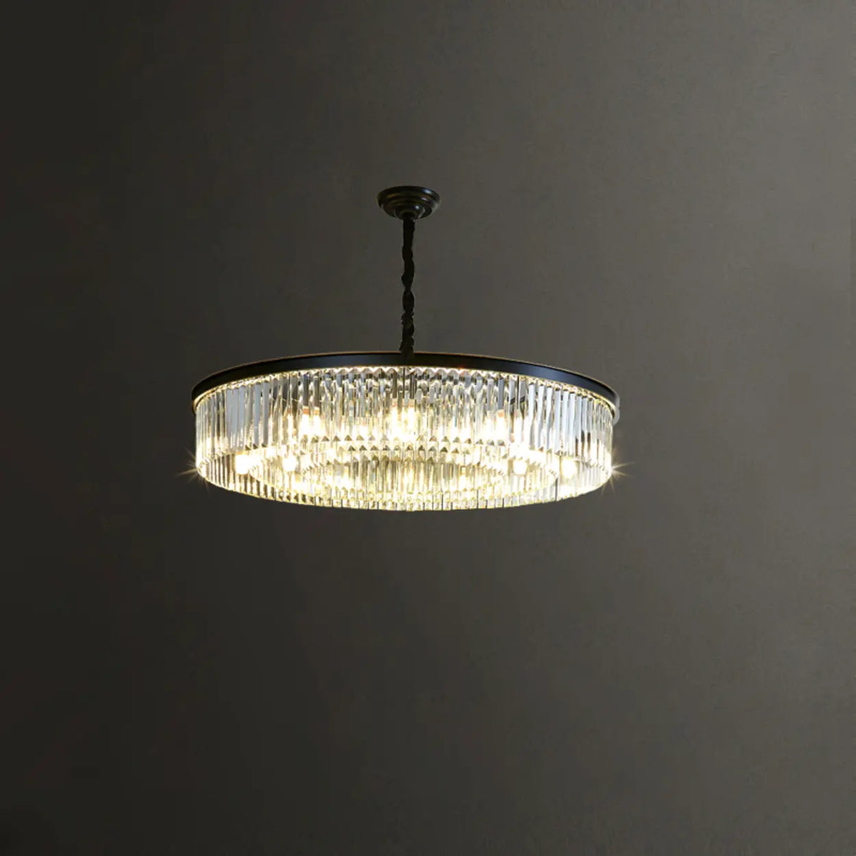 Modern Drum Adjustable Height Crystal Chandelier Image - 6