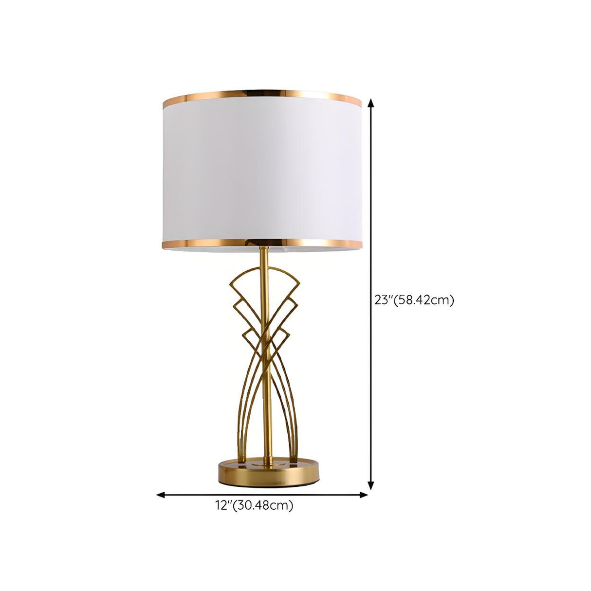 Modern Drum Fabric Shade Art Metal Base Table Lamp