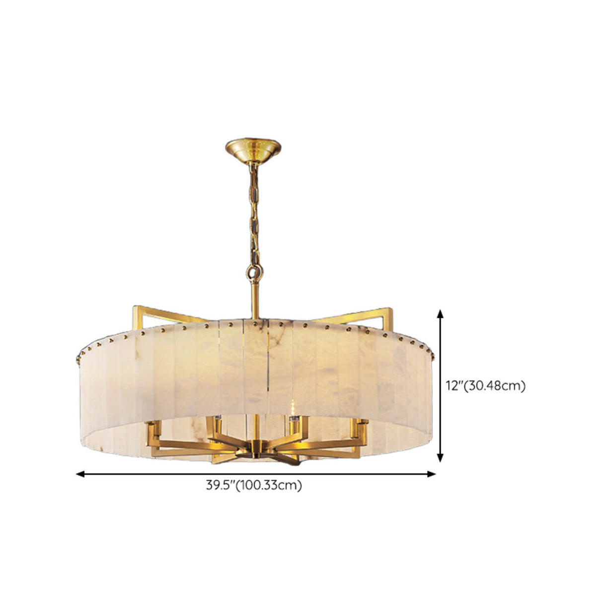 Modern Drum Marble Stone Chandelier Adjustable Chain Image - 13