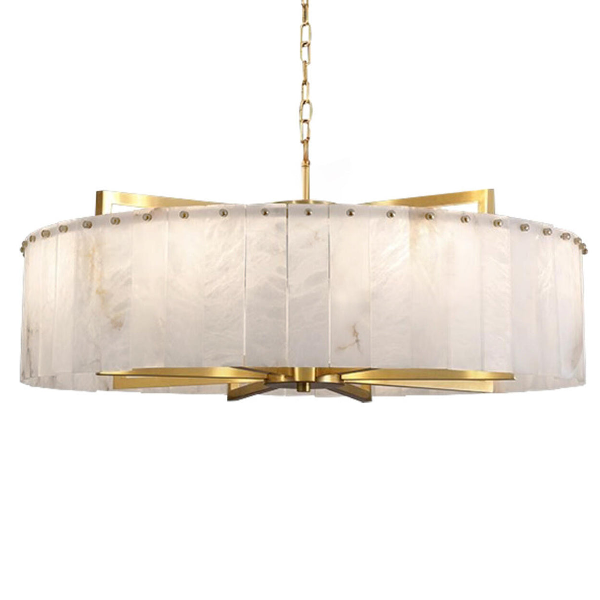 Modern Drum Marble Stone Chandelier Adjustable Chain Image - 5