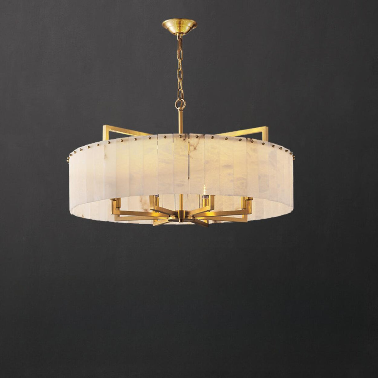 Modern Drum Marble Stone Chandelier Adjustable Chain Image - 6