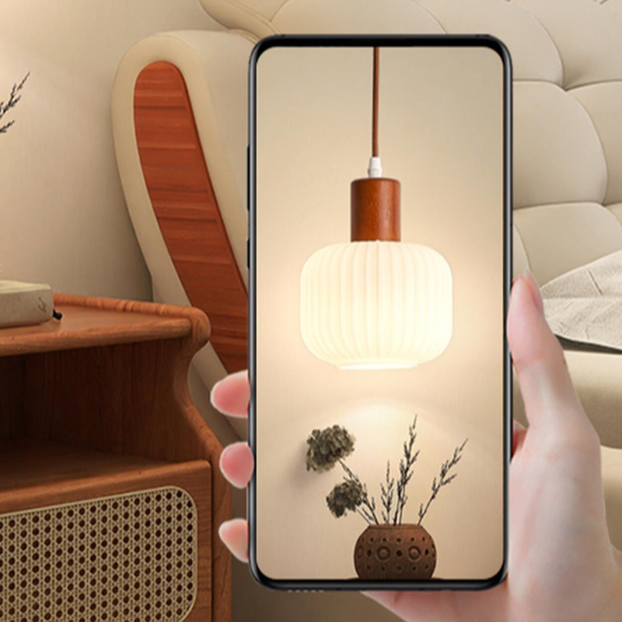 Modern Drum White Ribbed Glass Ceiling Pendant Light Image - 14