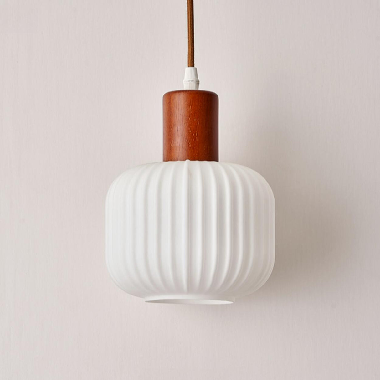 Modern Drum White Ribbed Glass Ceiling Pendant Light Image - 9