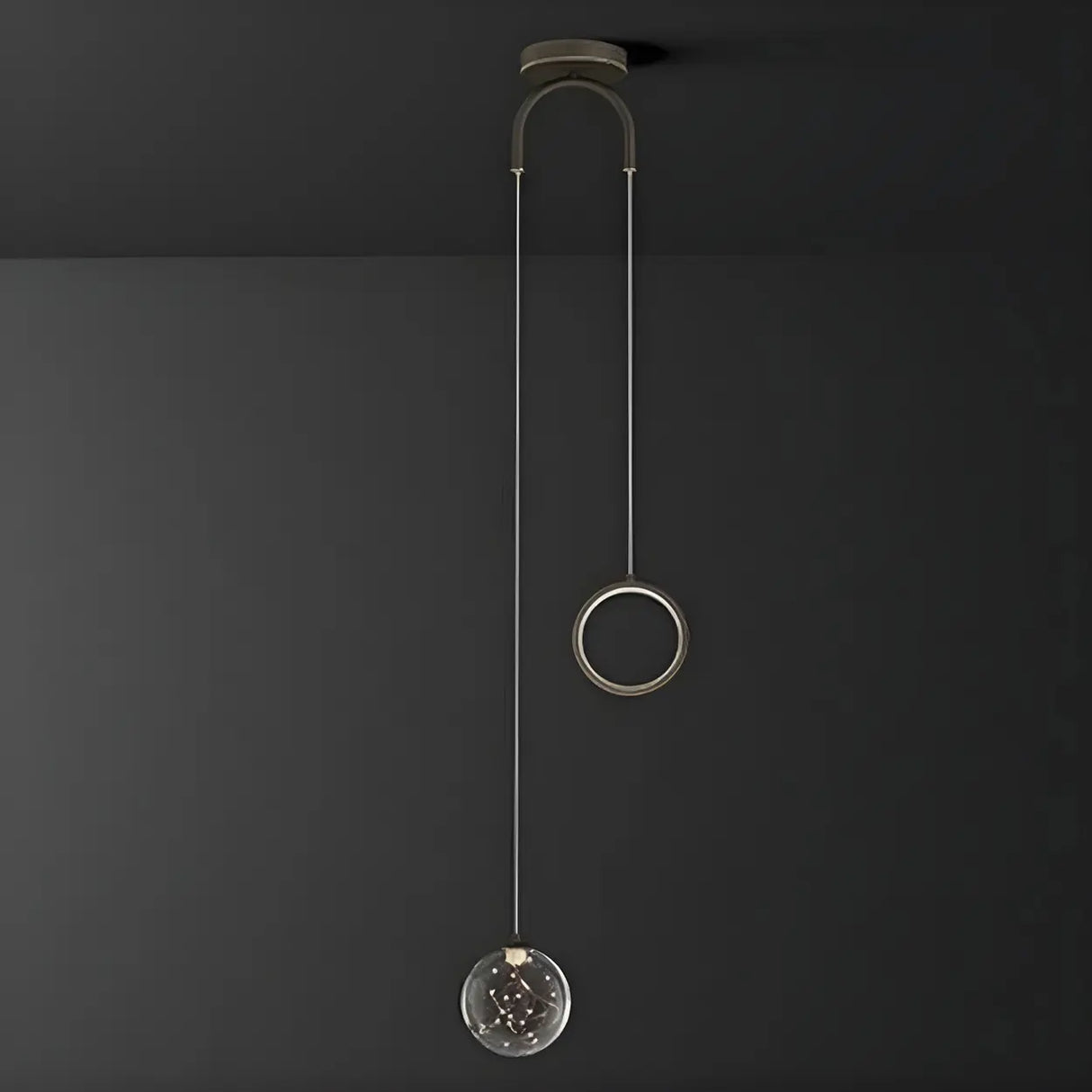 Modern Dual Light Glass Globe and Ring Bedroom Pendant Light Image - 2