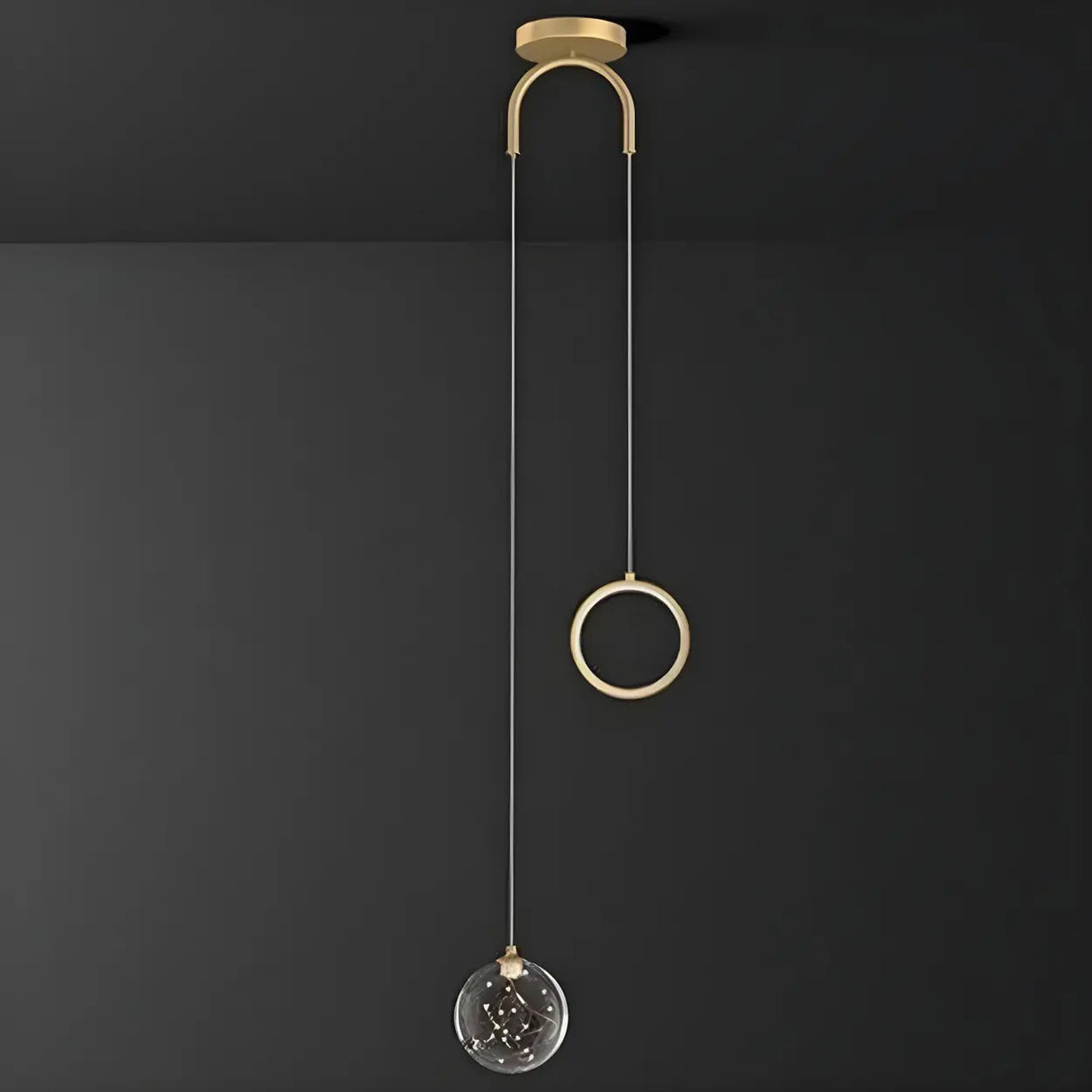 Modern Dual Light Glass Globe and Ring Bedroom Pendant Light Image - 8