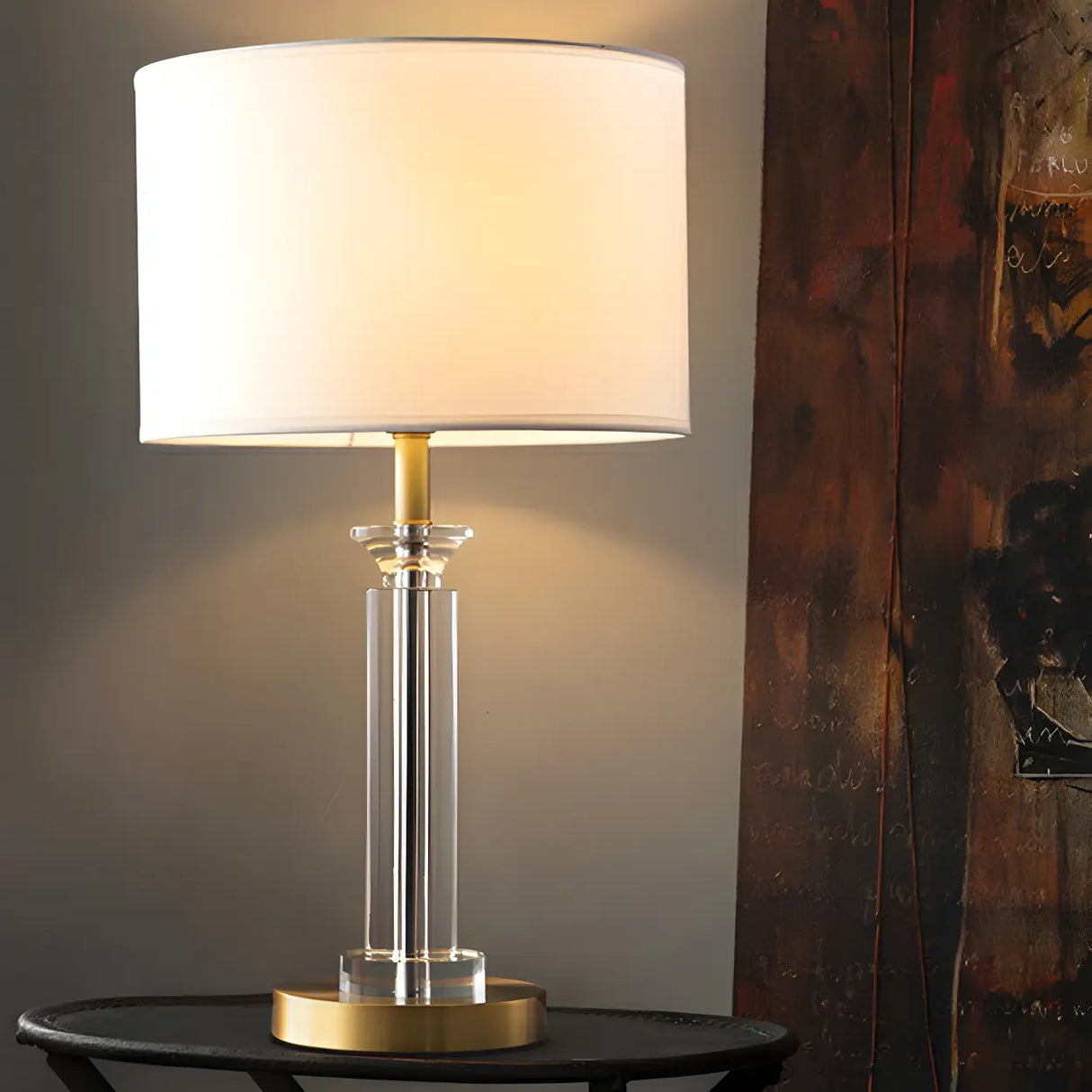 Modern Elegant Barrel Shade Gilded Metal Table Lamp Image - 11