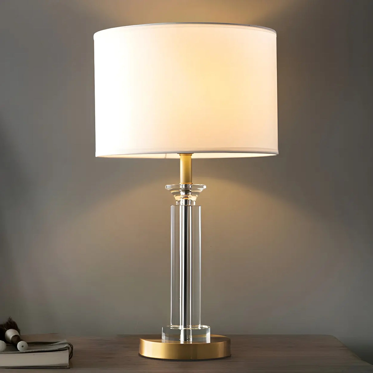 Modern Elegant Barrel Shade Gilded Metal Table Lamp Image - 4