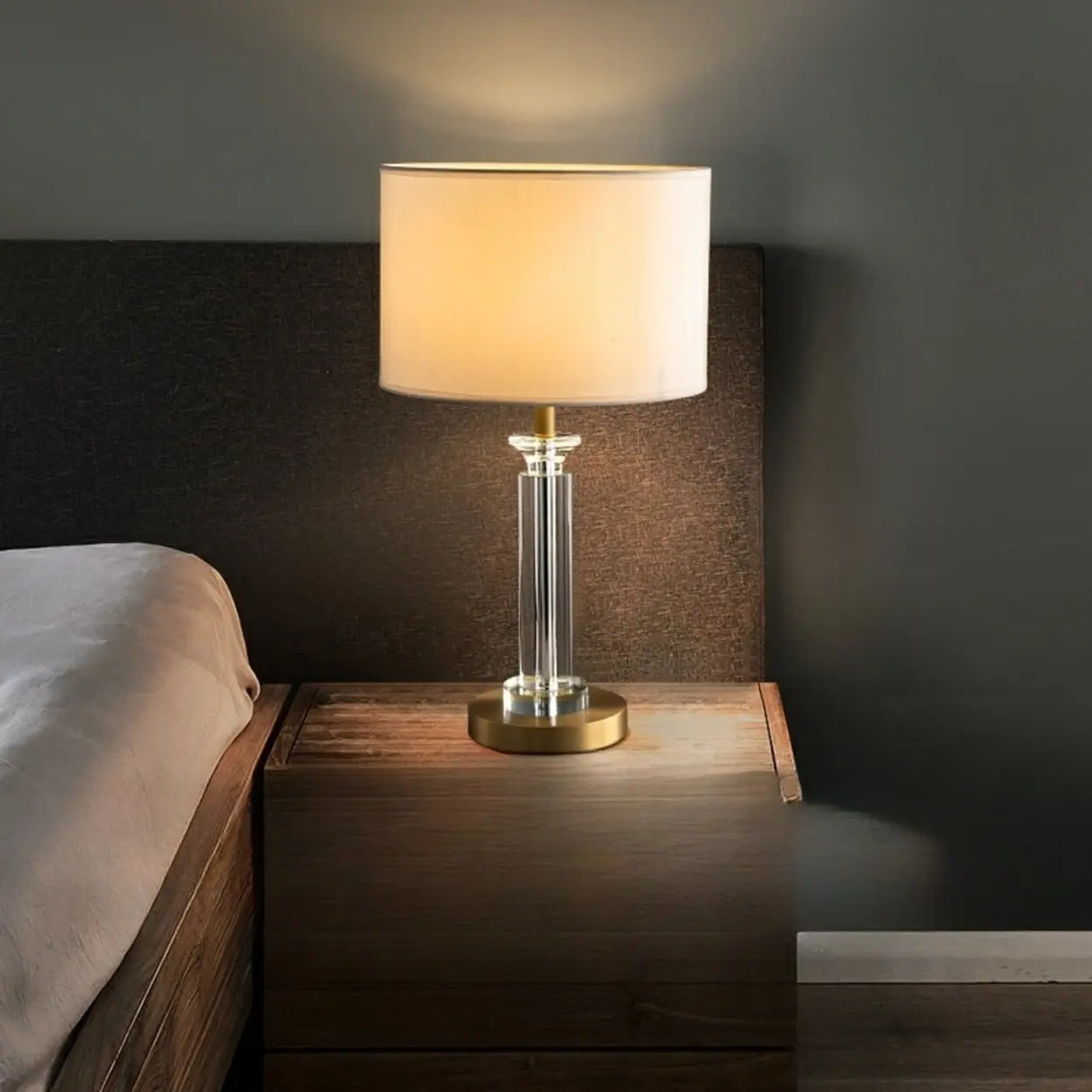 Modern Elegant Barrel Shade Gilded Metal Table Lamp Image - 6
