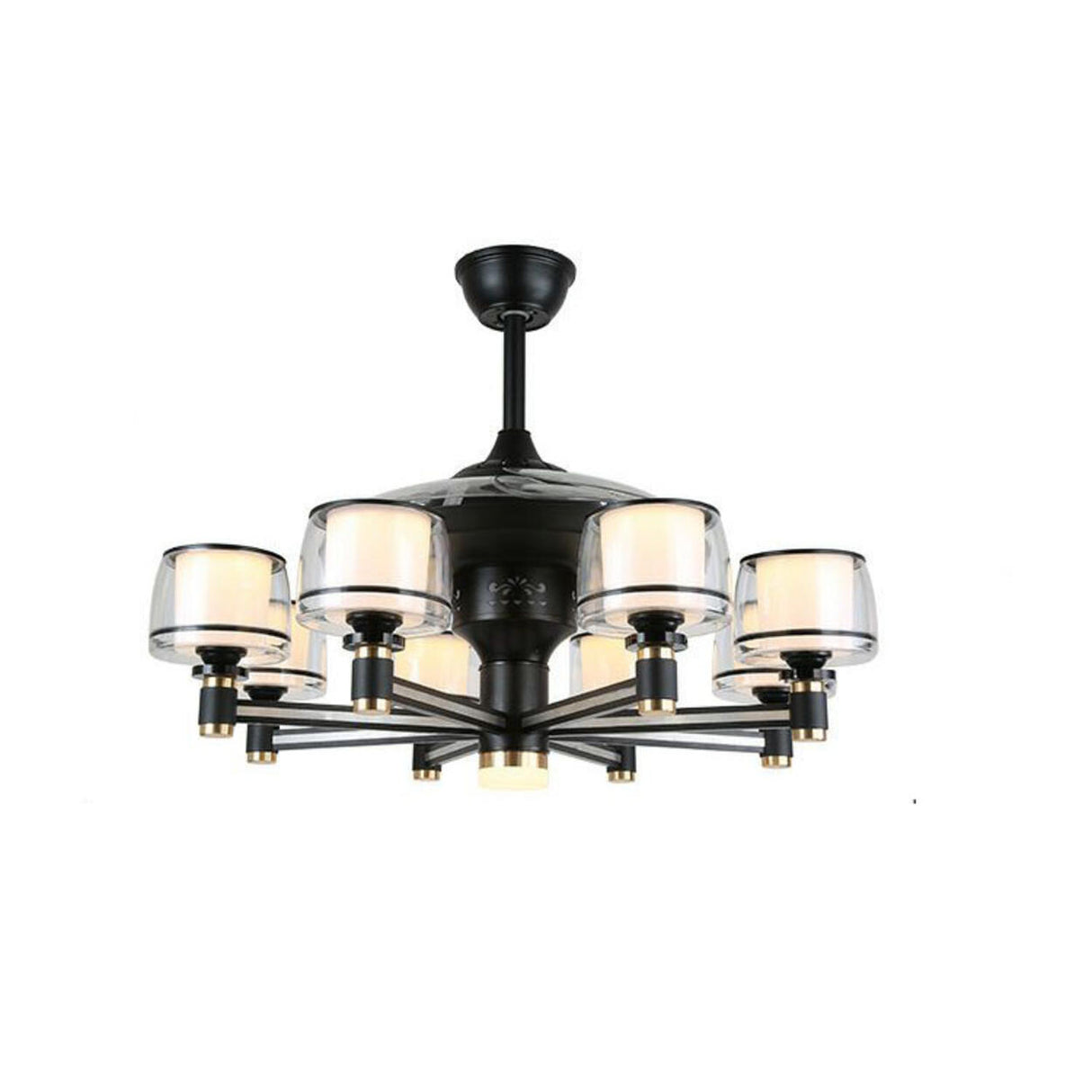 Modern Elegant Column Shade Chandelier Fan with 8 Lamps Image - 10