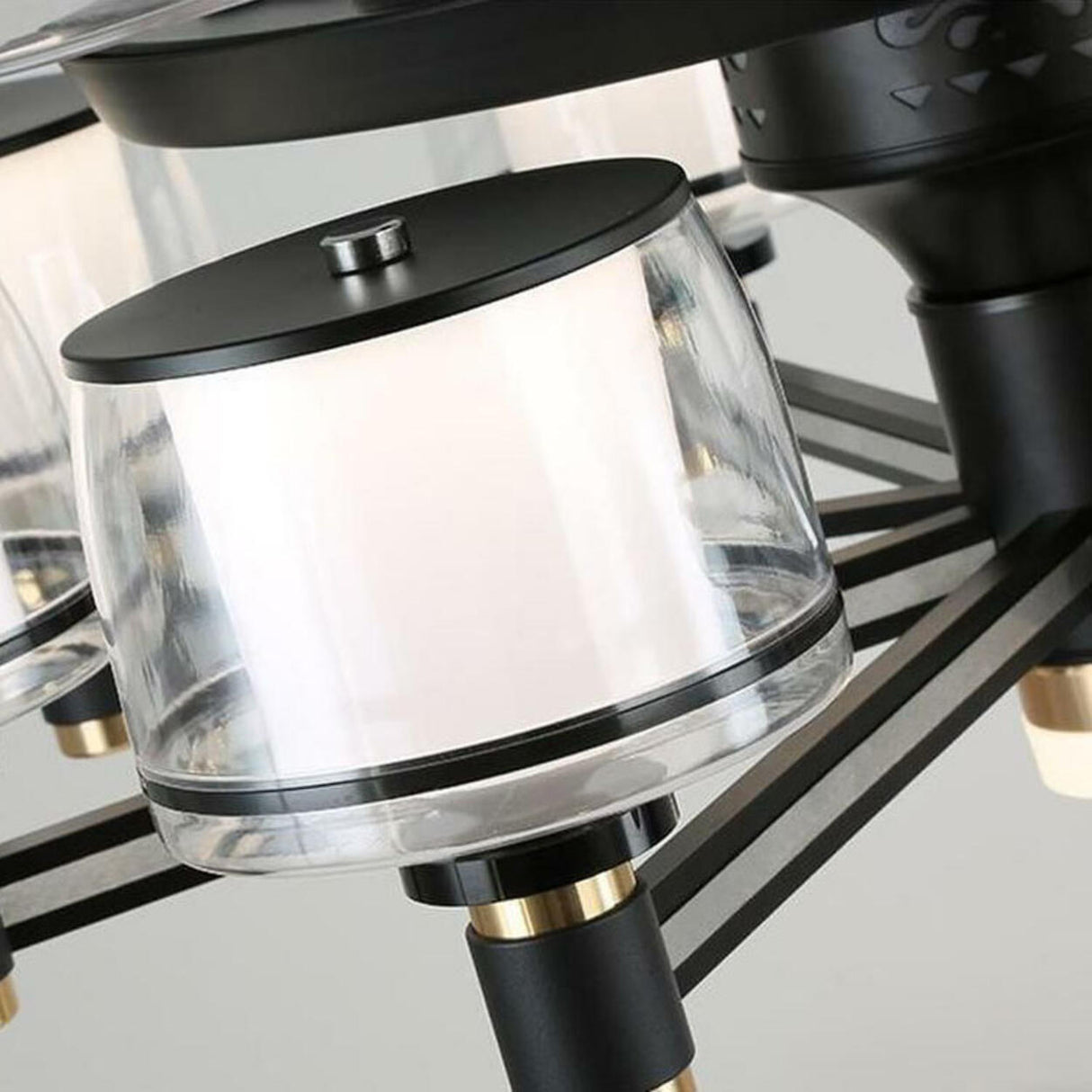 Modern Elegant Column Shade Chandelier Fan with 8 Lamps Image - 11