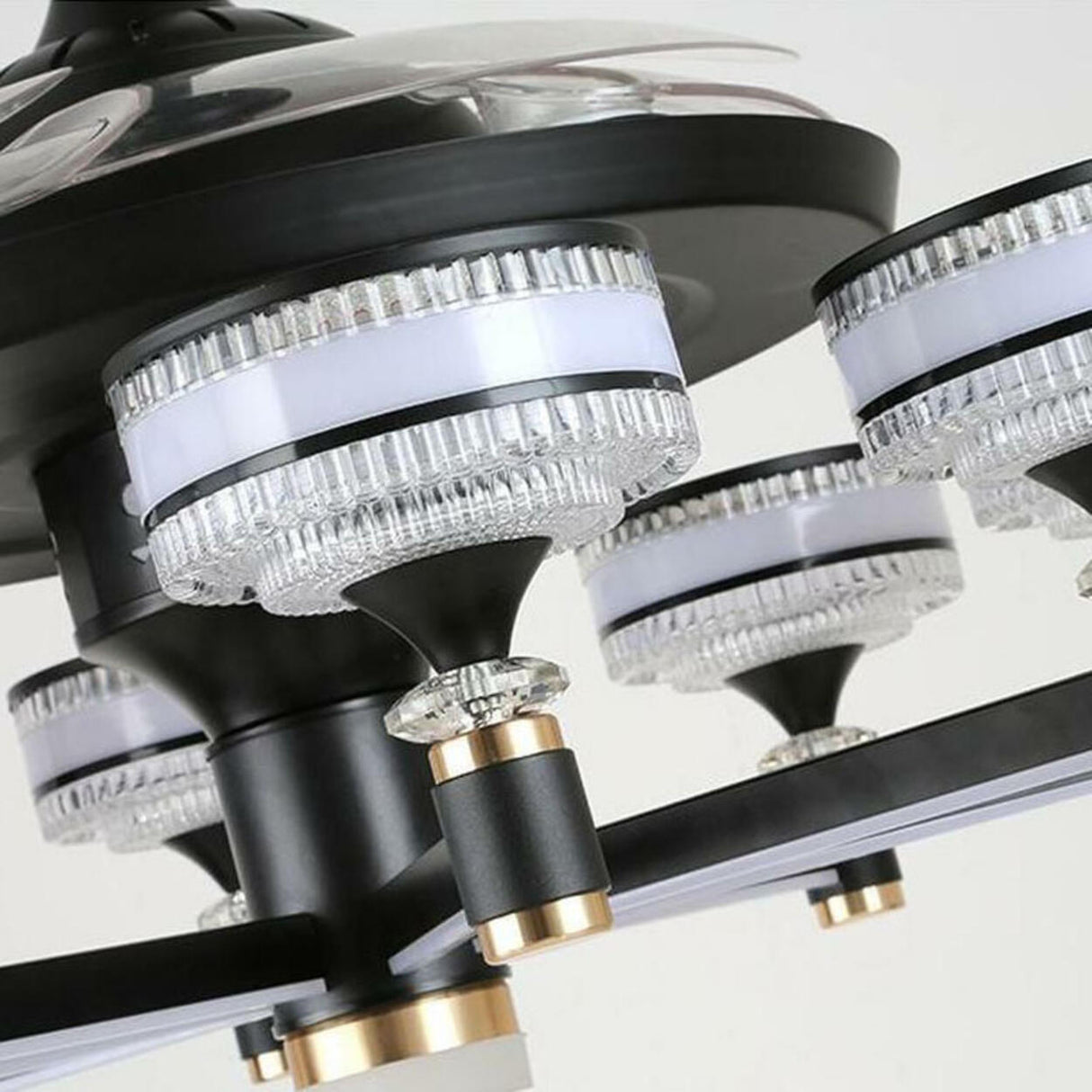 Modern Elegant Column Shade Chandelier Fan with 8 Lamps Image - 12