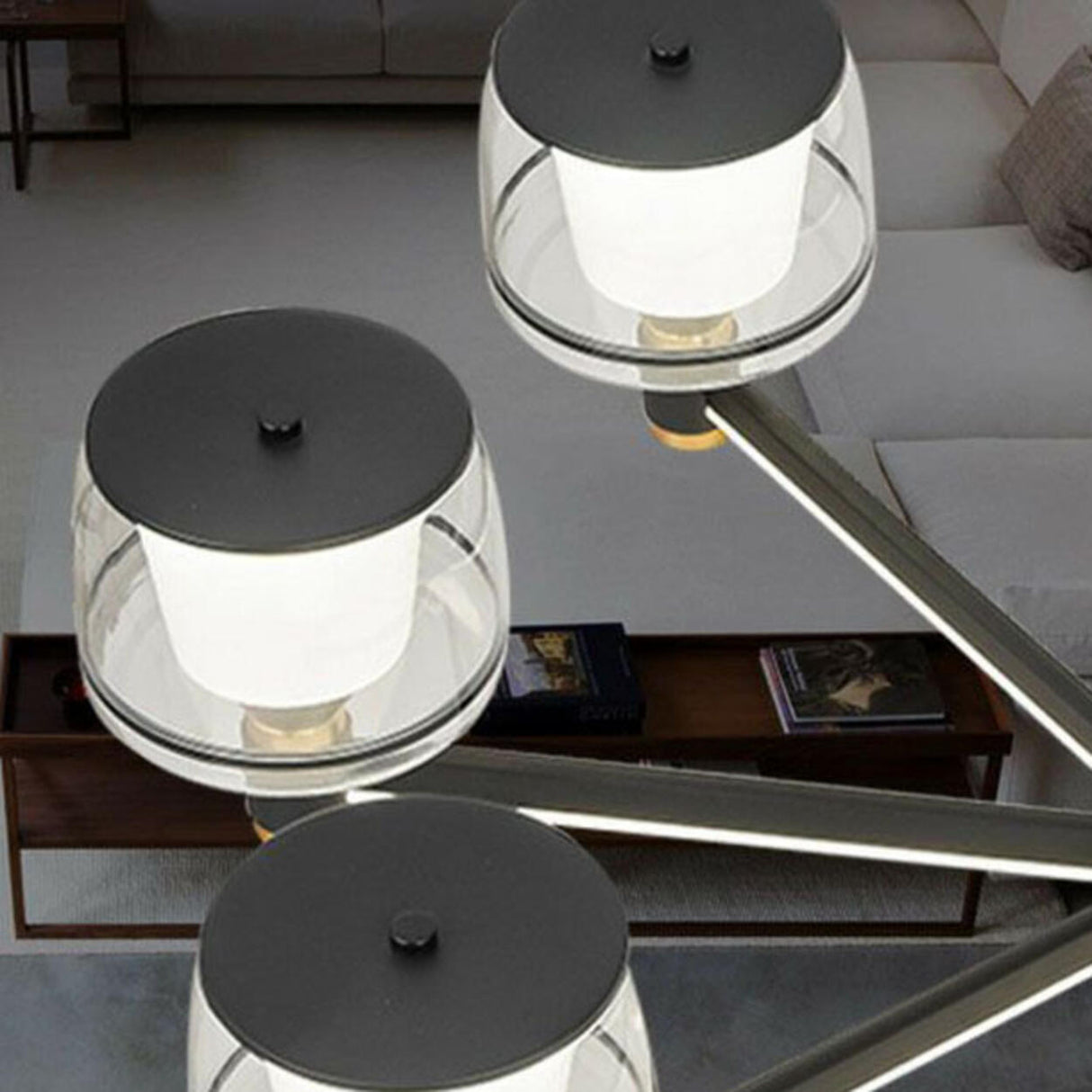 Modern Elegant Column Shade Chandelier Fan with 8 Lamps Image - 14