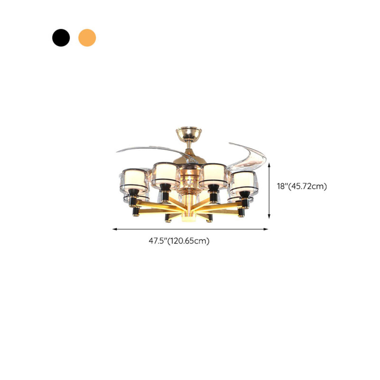 Modern Elegant Column Shade Chandelier Fan with 8 Lamps