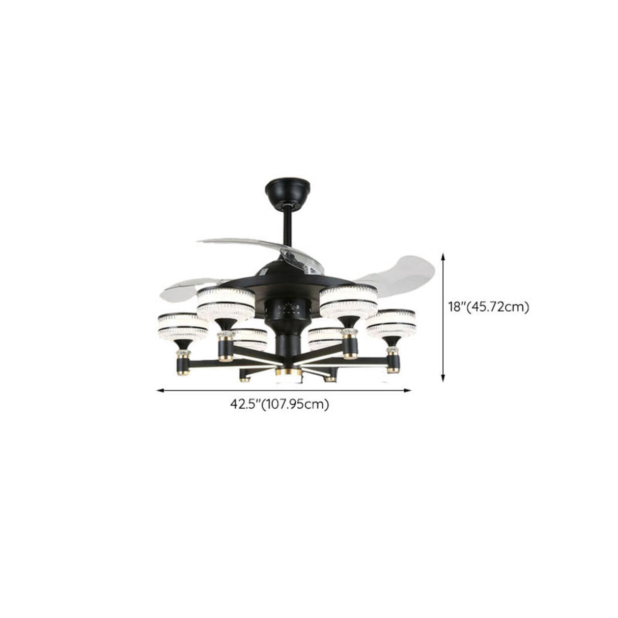 Modern Elegant Column Shade Chandelier Fan with 8 Lamps Image - 19