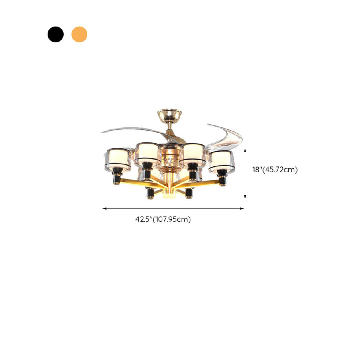 Modern Elegant Column Shade Chandelier Fan with 8 Lamps Image - 20