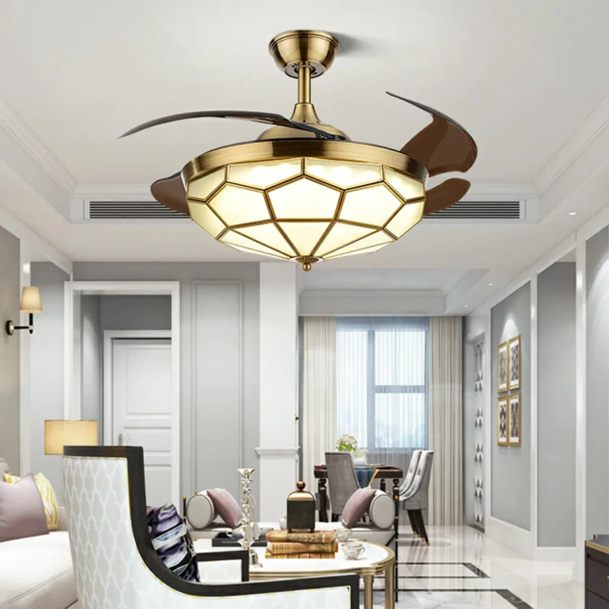 Modern Elegant Flower Drum Shape Ceiling Fan with Light Image - 2