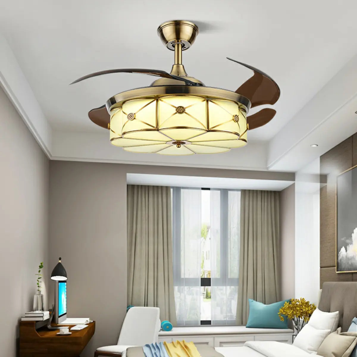 Modern Elegant Flower Drum Shape Ceiling Fan with Light Image - 3
