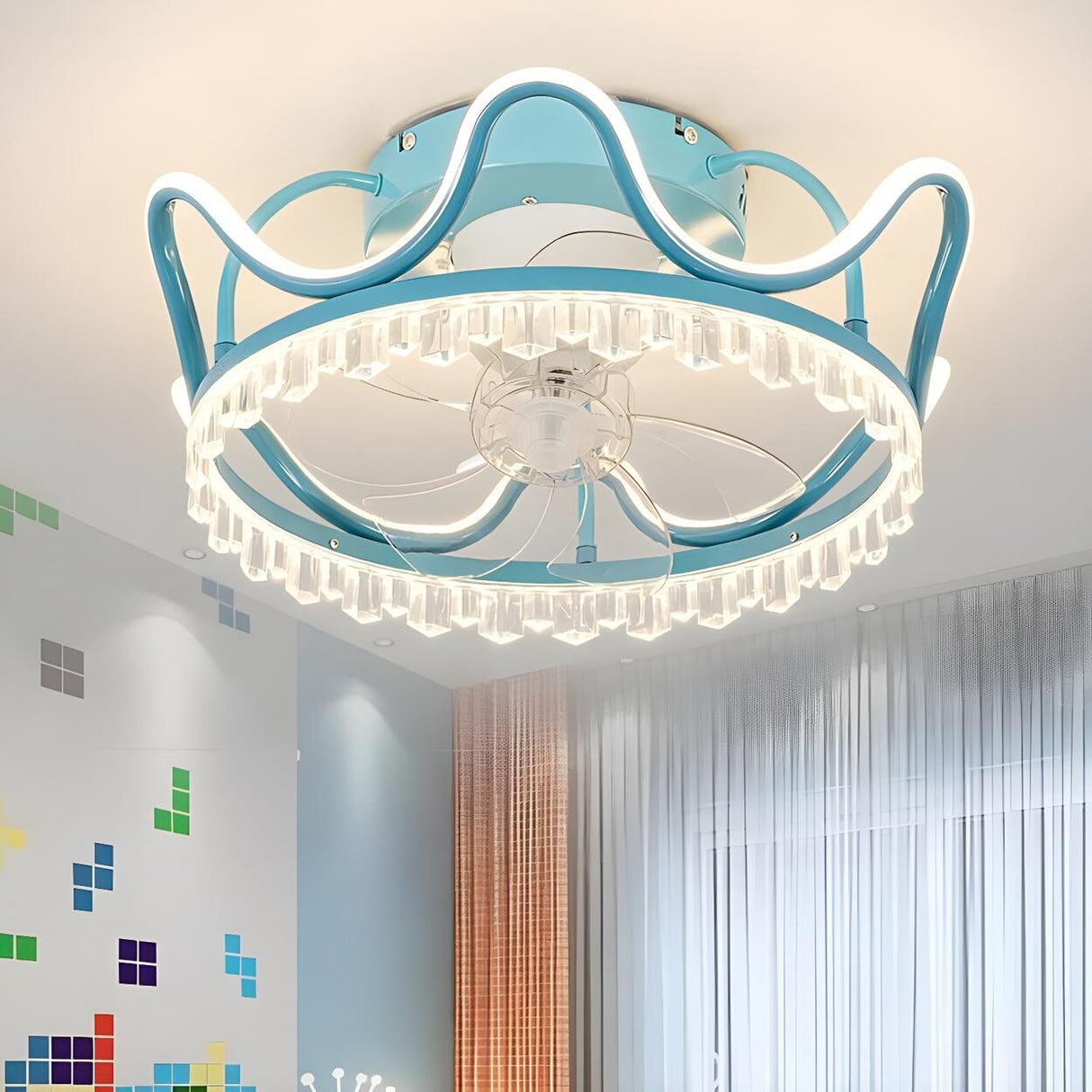 Modern Elegant Flush Crown LED Ceiling Fan with Light Image - 1
