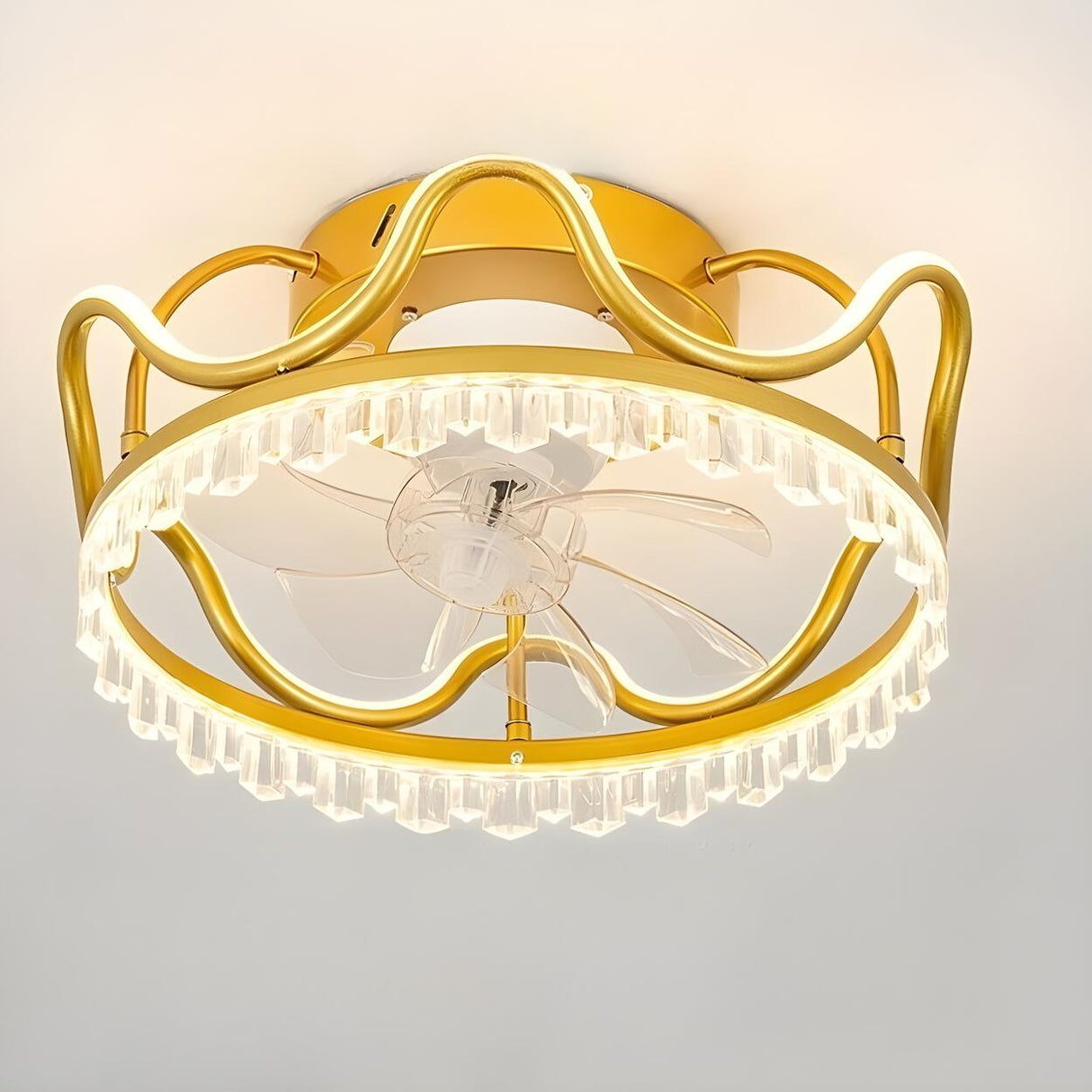 Modern Elegant Flush Crown LED Ceiling Fan with Light Image - 3