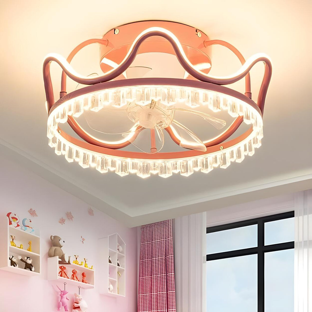 Modern Elegant Flush Crown LED Ceiling Fan with Light Image - 4