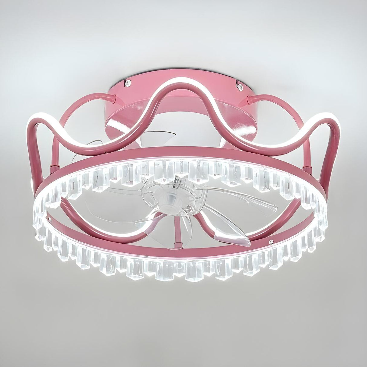 Modern Elegant Flush Crown LED Ceiling Fan with Light Image - 5