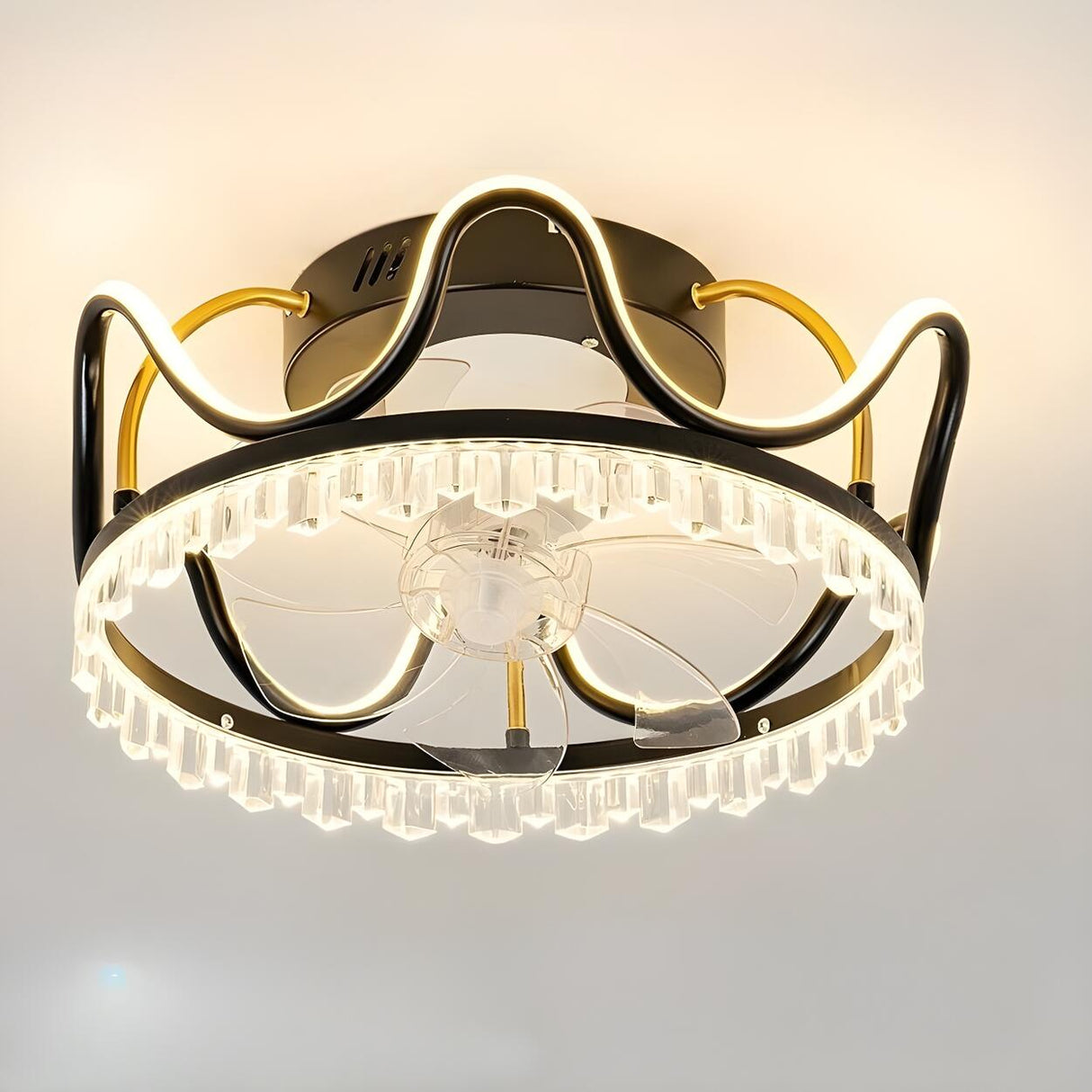 Modern Elegant Flush Crown LED Ceiling Fan with Light Image - 7