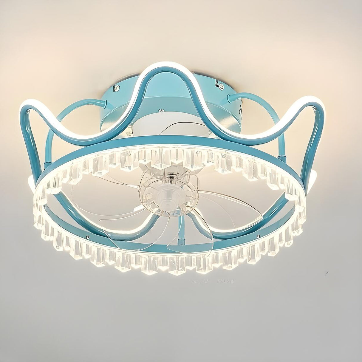 Modern Elegant Flush Crown LED Ceiling Fan with Light Image - 9