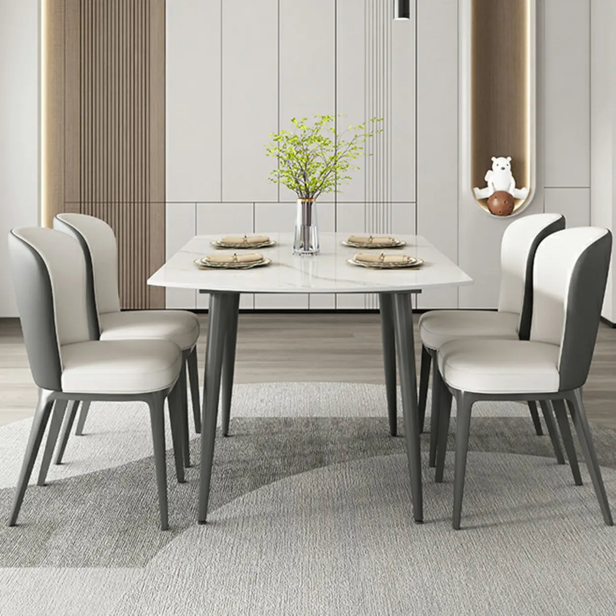 Modern Elegant Round Marble Dining Table White Extendable Image - 4