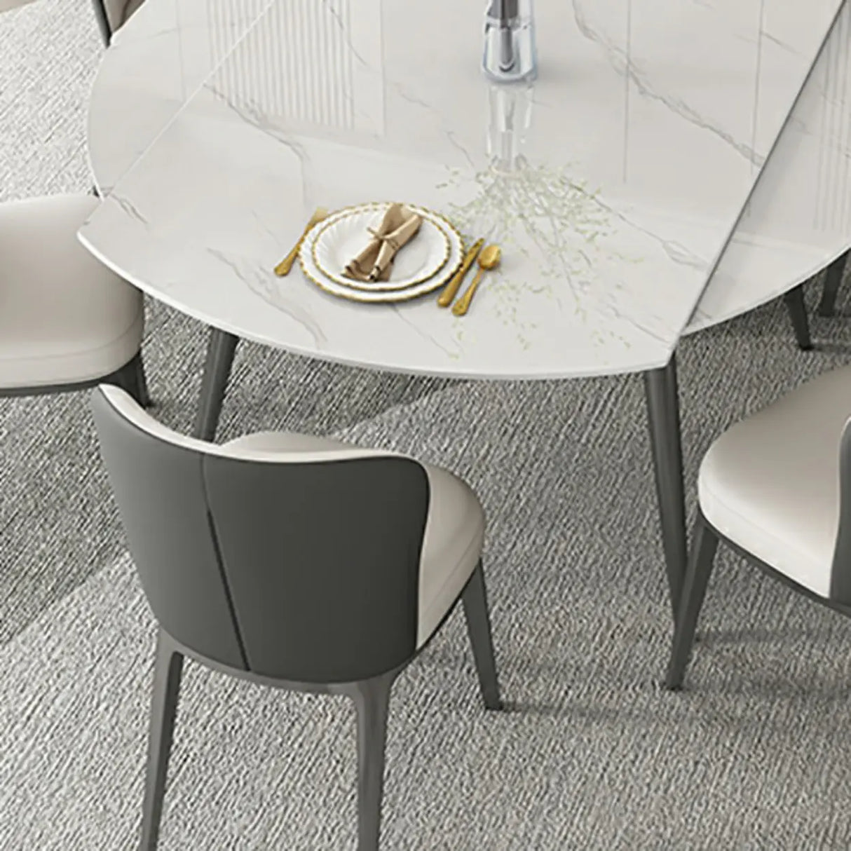 Modern Elegant Round Marble Dining Table White Extendable Image - 8