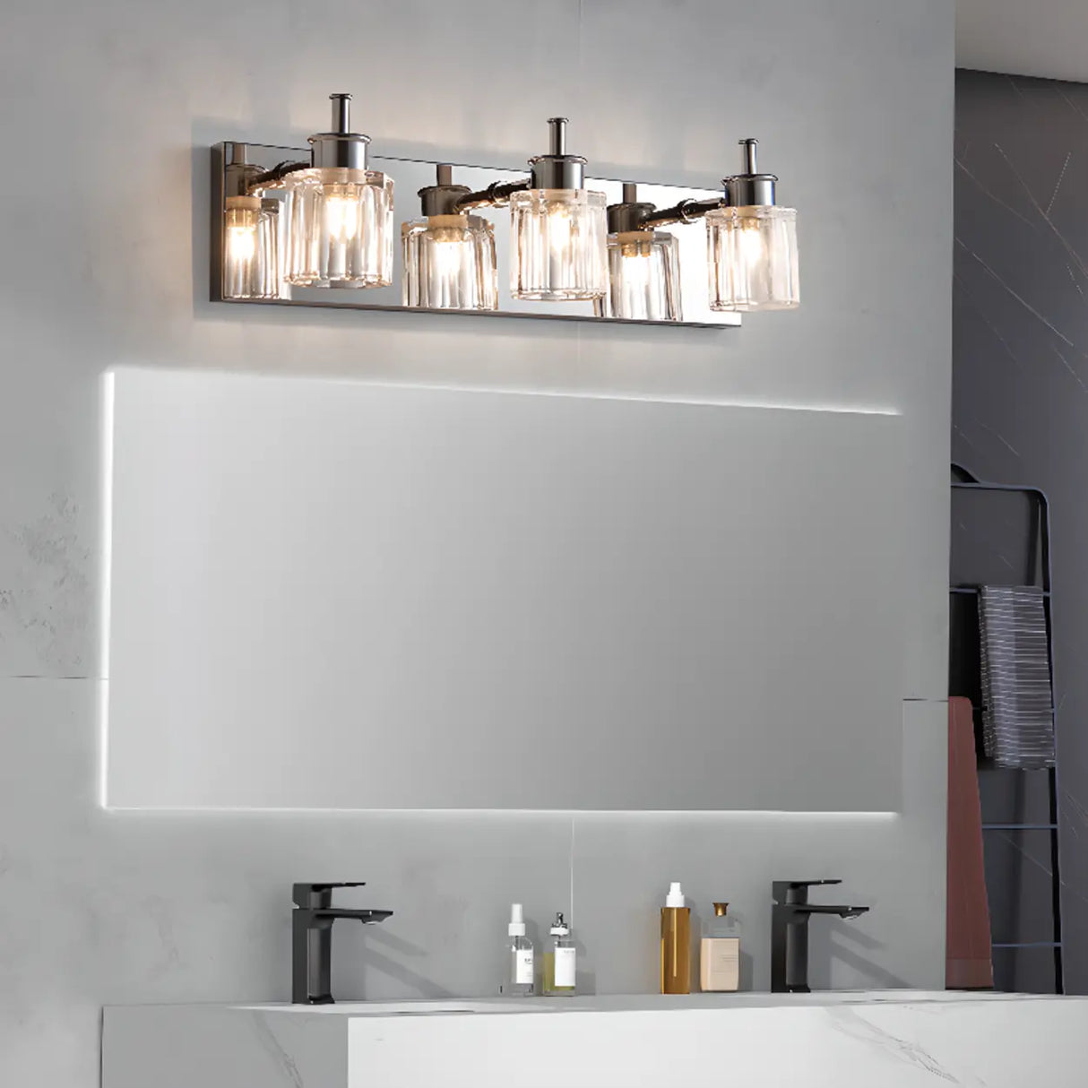 Modern Elegant Sliver 4-Light Vanity Fixture Light Image - 4