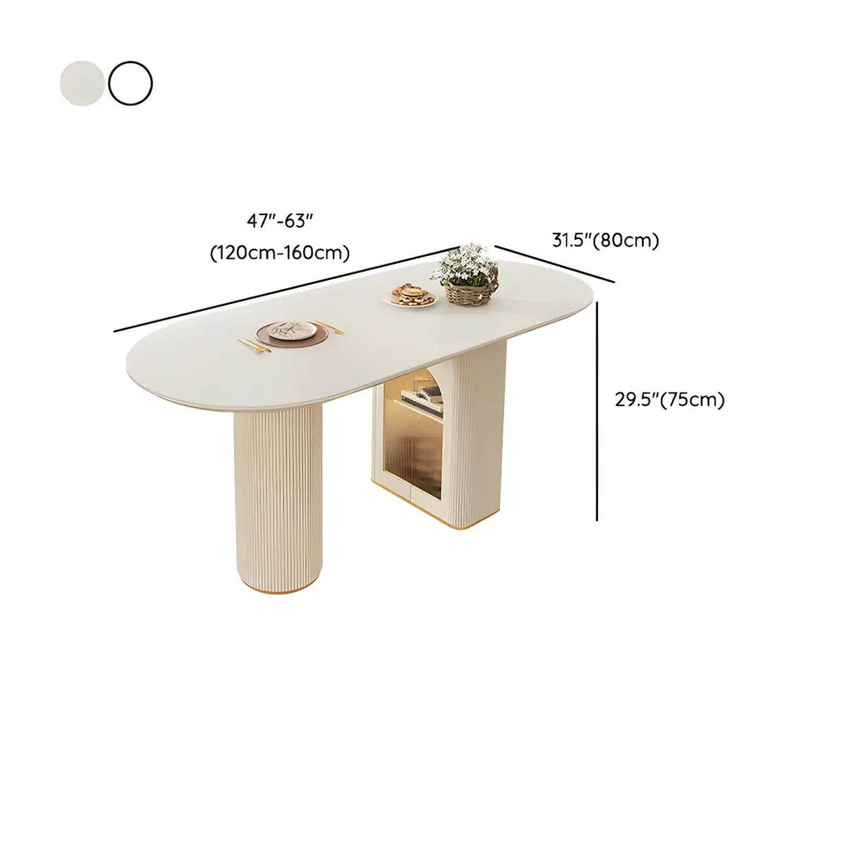 Modern Elegant White Stone Top Extendable Oval Dining Table