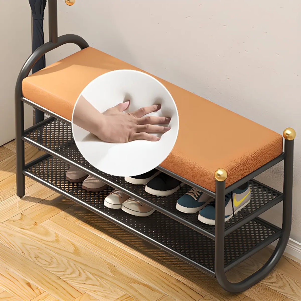 Modern Entryway Bench with Coat Rack and Shoe Storage Image - 4