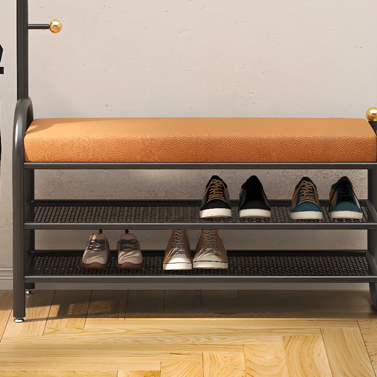 Modern Entryway Bench with Coat Rack and Shoe Storage Image - 8