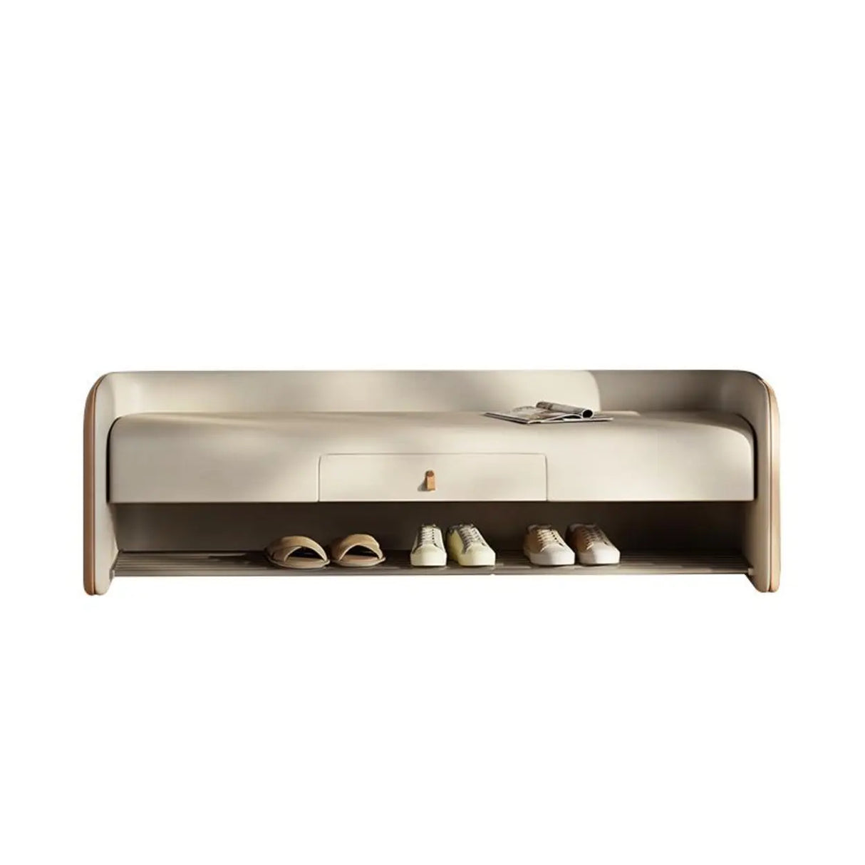 Modern Entryway Bench with Shoe Storage and Drawer Image - 4